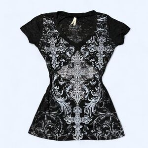 Grunge Black Rhinestone Cross Top by Zona Libre!
